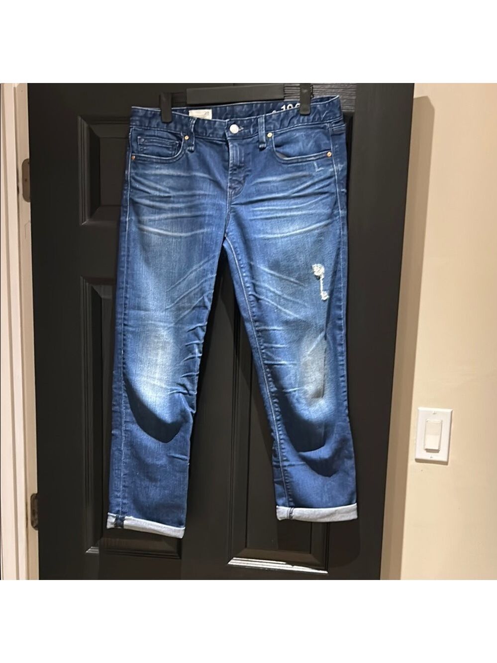 GAP Blue Ankle Cropped Jeans with Distressed Details